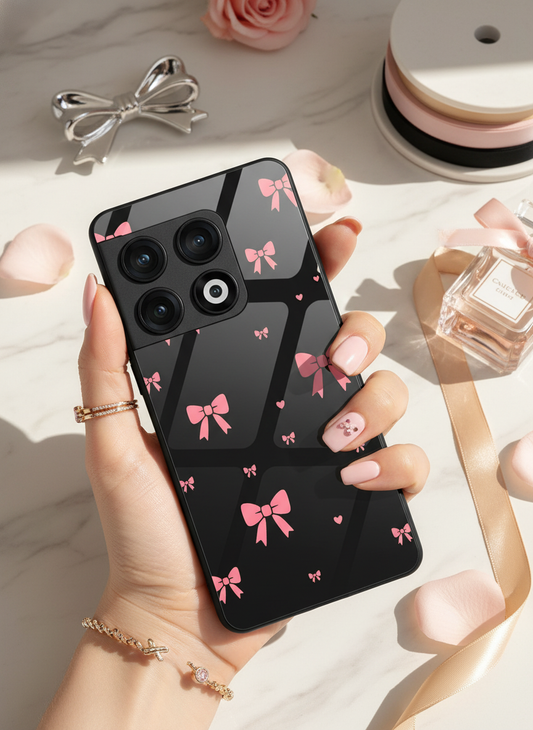 Glam Bow Premium Glass Back Cover For One Plus 13, 12, 11, 10, Nord Series