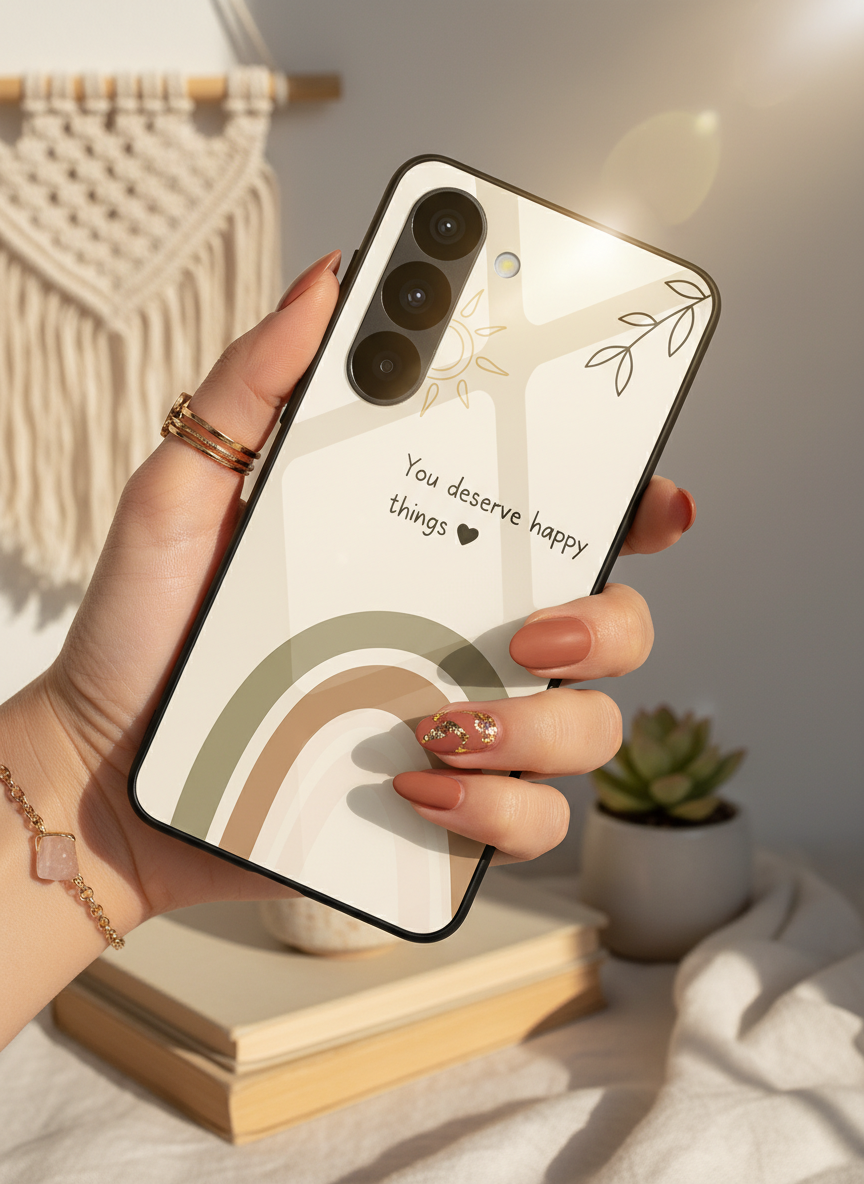 Happy Things Premium Glass Back Cover For Galaxy S, A, M & F Series