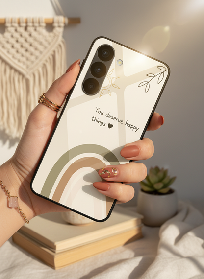 Happy Things Premium Glass Back Cover For Galaxy S, A, M & F Series
