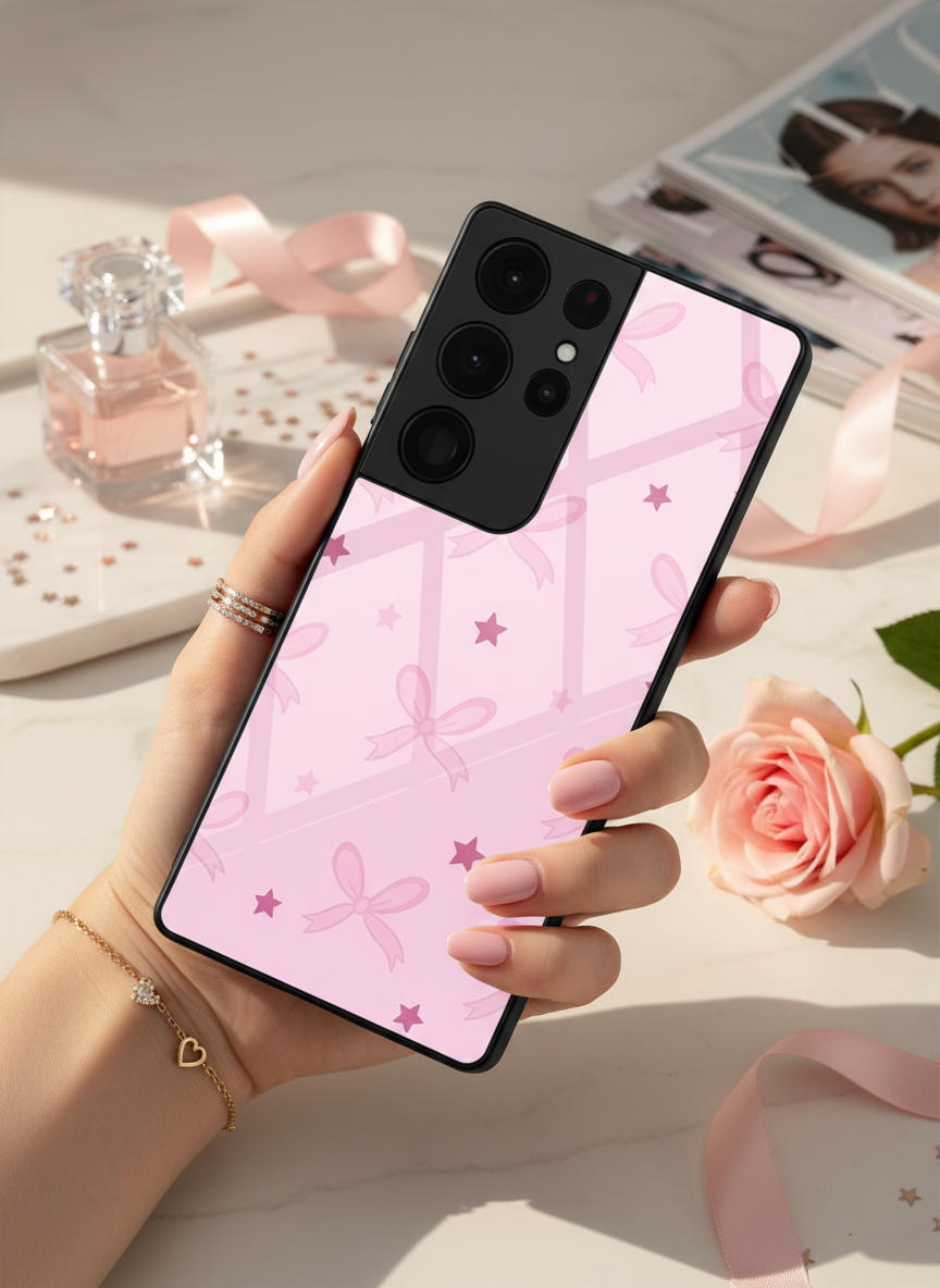 Sparkling Bows Premium Glass Back Cover For Galaxy S, A, M & F Series