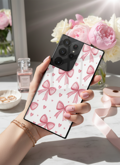 Bow Bliss Premium Glass Back Cover For Galaxy S, A, M & F Series