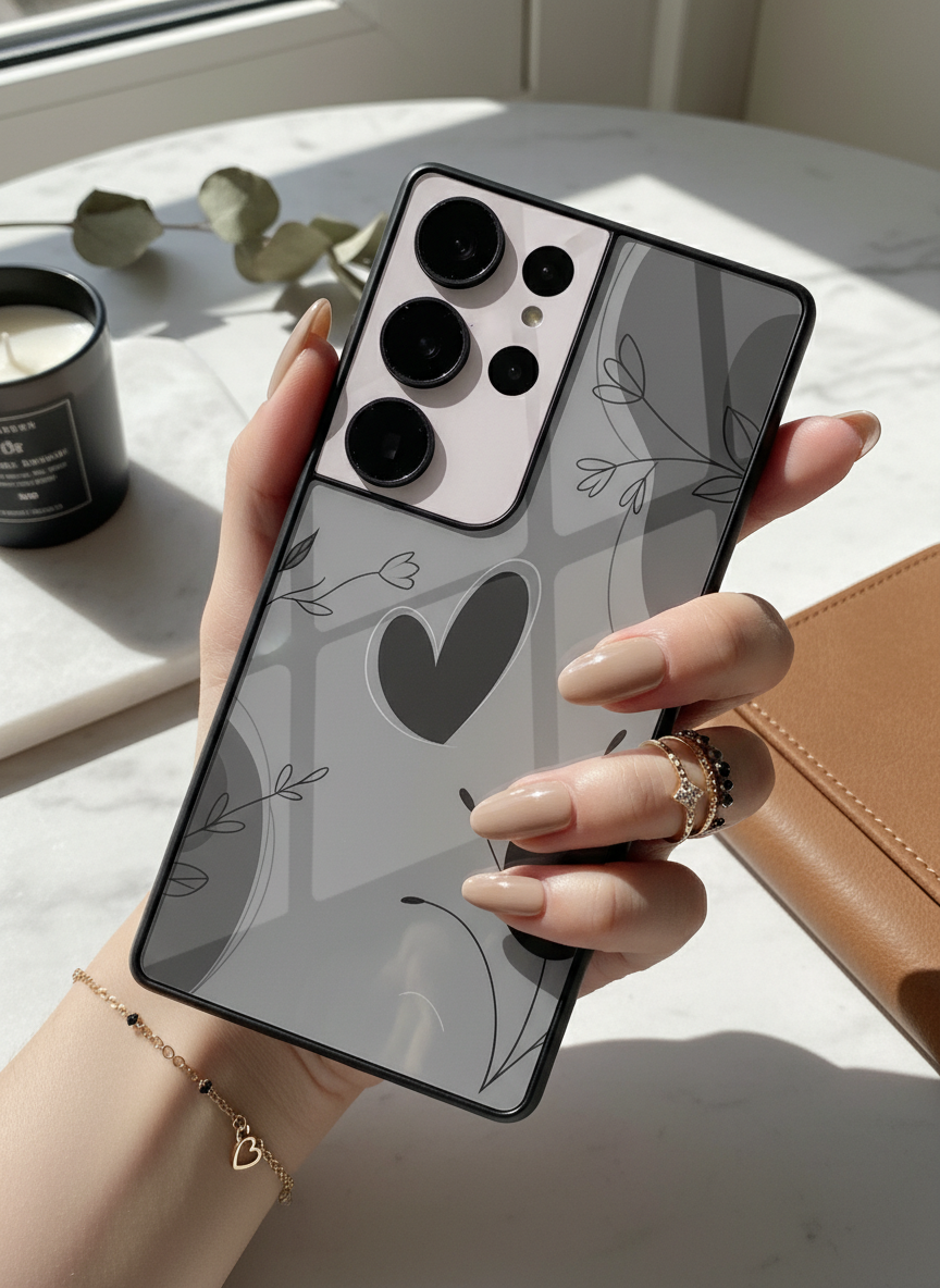 Muted Heart Premium Glass Back Cover For Galaxy S, A, M & F Series