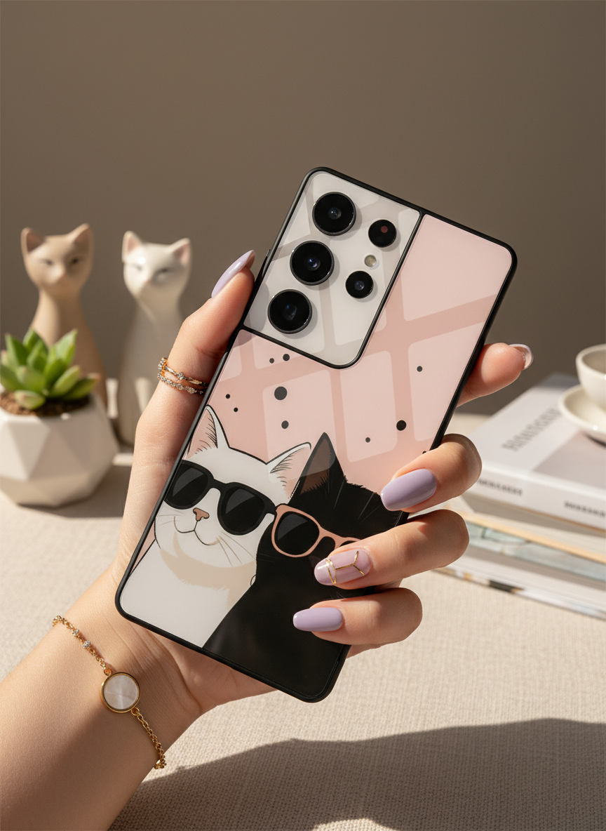 Cool Cats Premium Glass Back Cover For Galaxy S, A, M & F Series