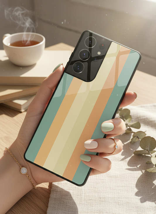 Abstract Strips Premium Glass Back Cover For Galaxy S, A, M & F Series