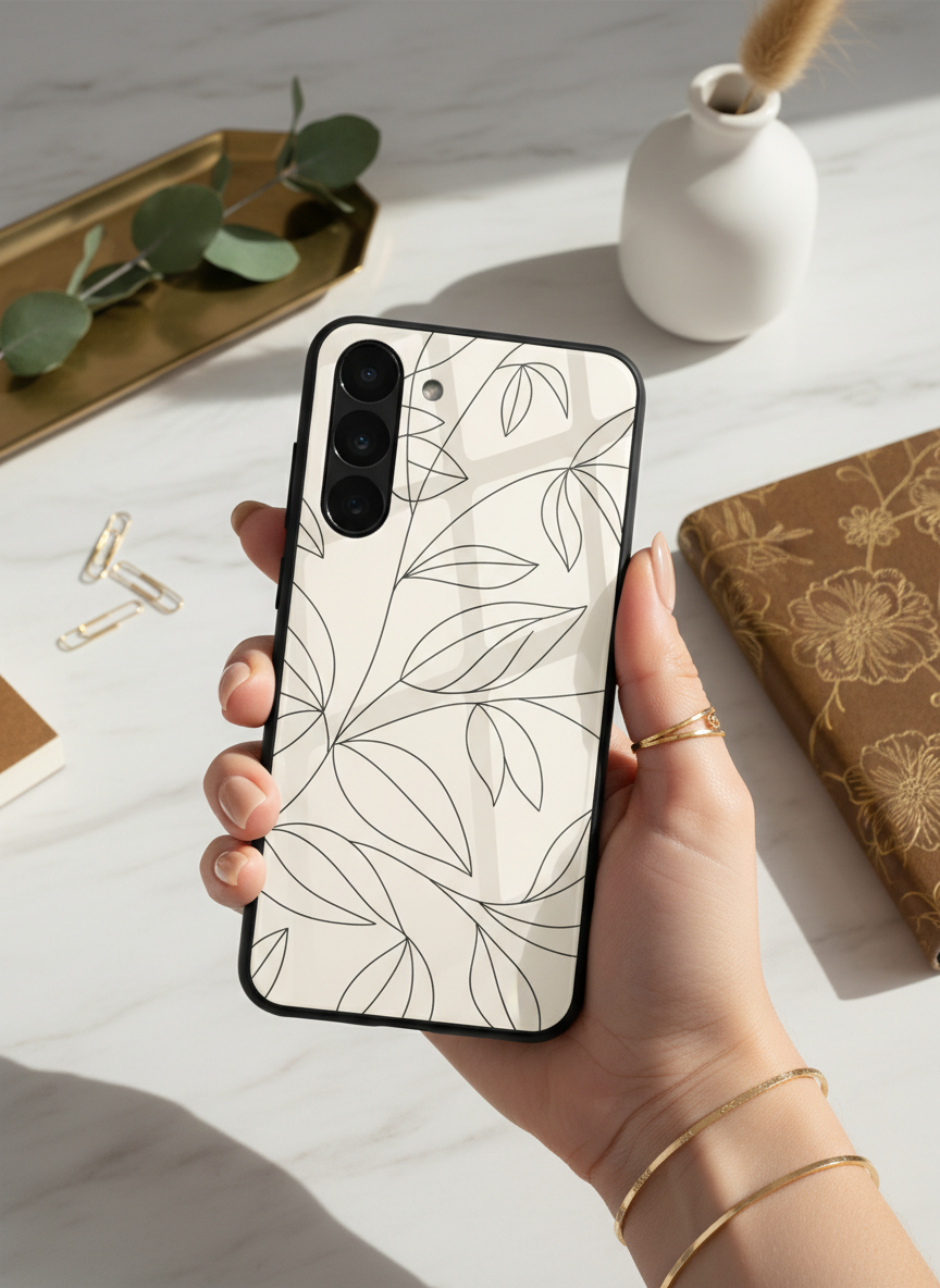 The Petal Sketch Premium Glass Back Cover For Galaxy S, A, M & F Series