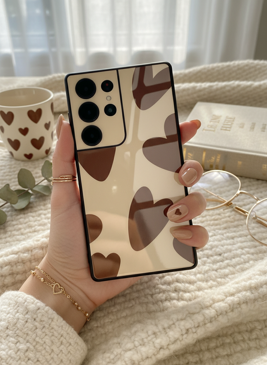 Chocolate Hearts  Premium Glass Back Cover For Galaxy S, A, M & F Series