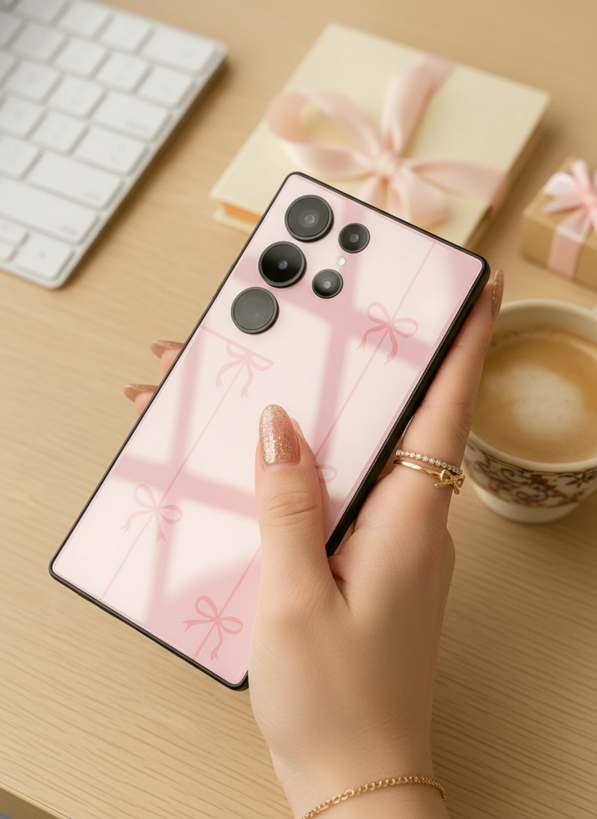 Bows Stripes Premium Glass Back Cover For Galaxy S, A, M & F Series