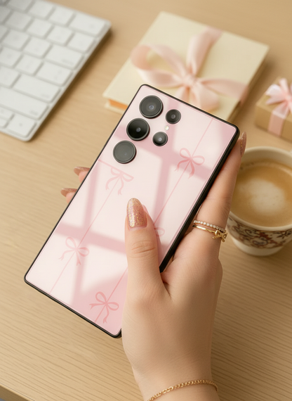 Bows Stripes Premium Glass Back Cover For Galaxy S, A, M & F Series