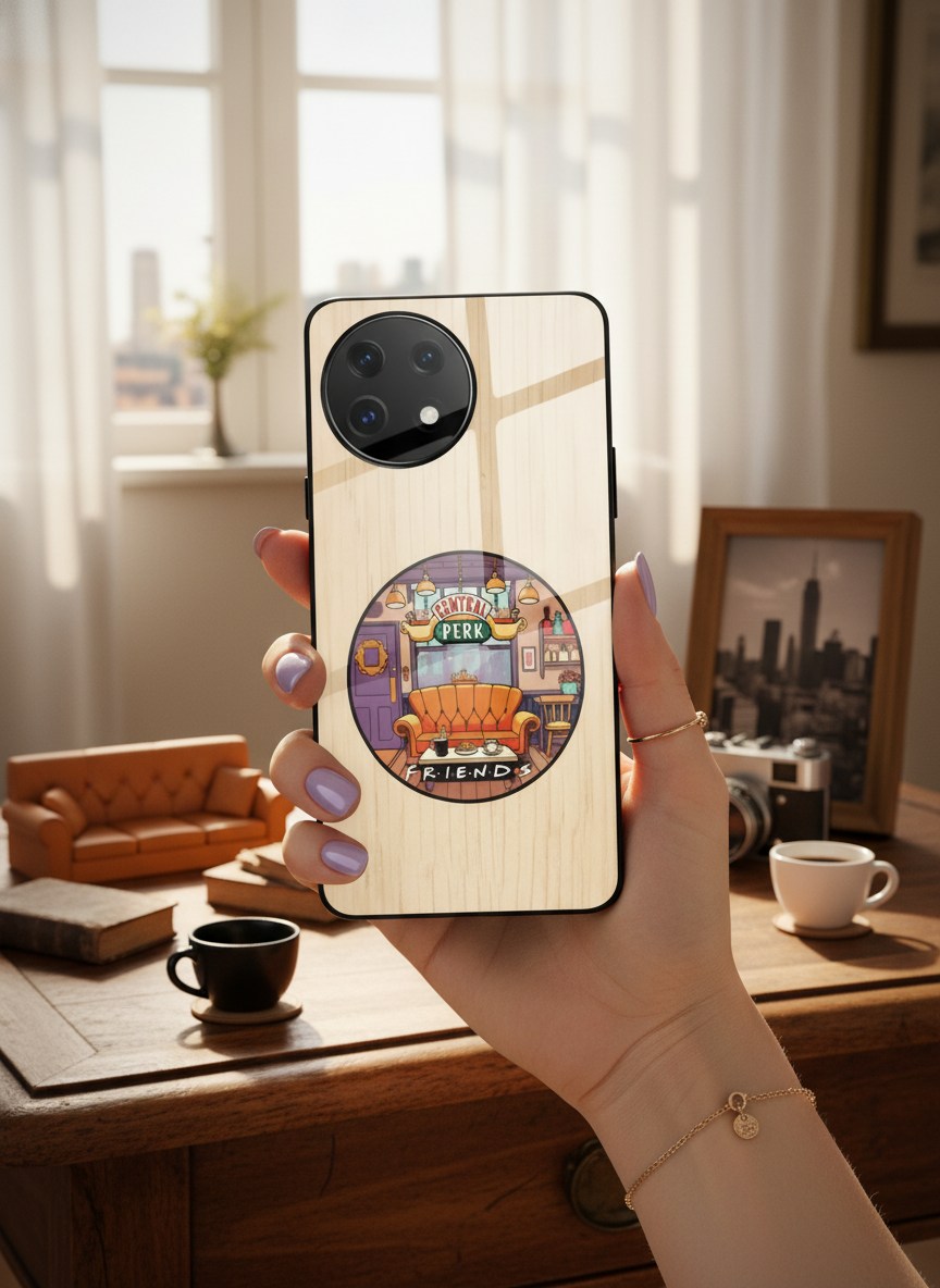 FRIENDS Coffee & Couch Premium Glass Back Cover For One Plus 13, 12, 11, 10, Nord Series