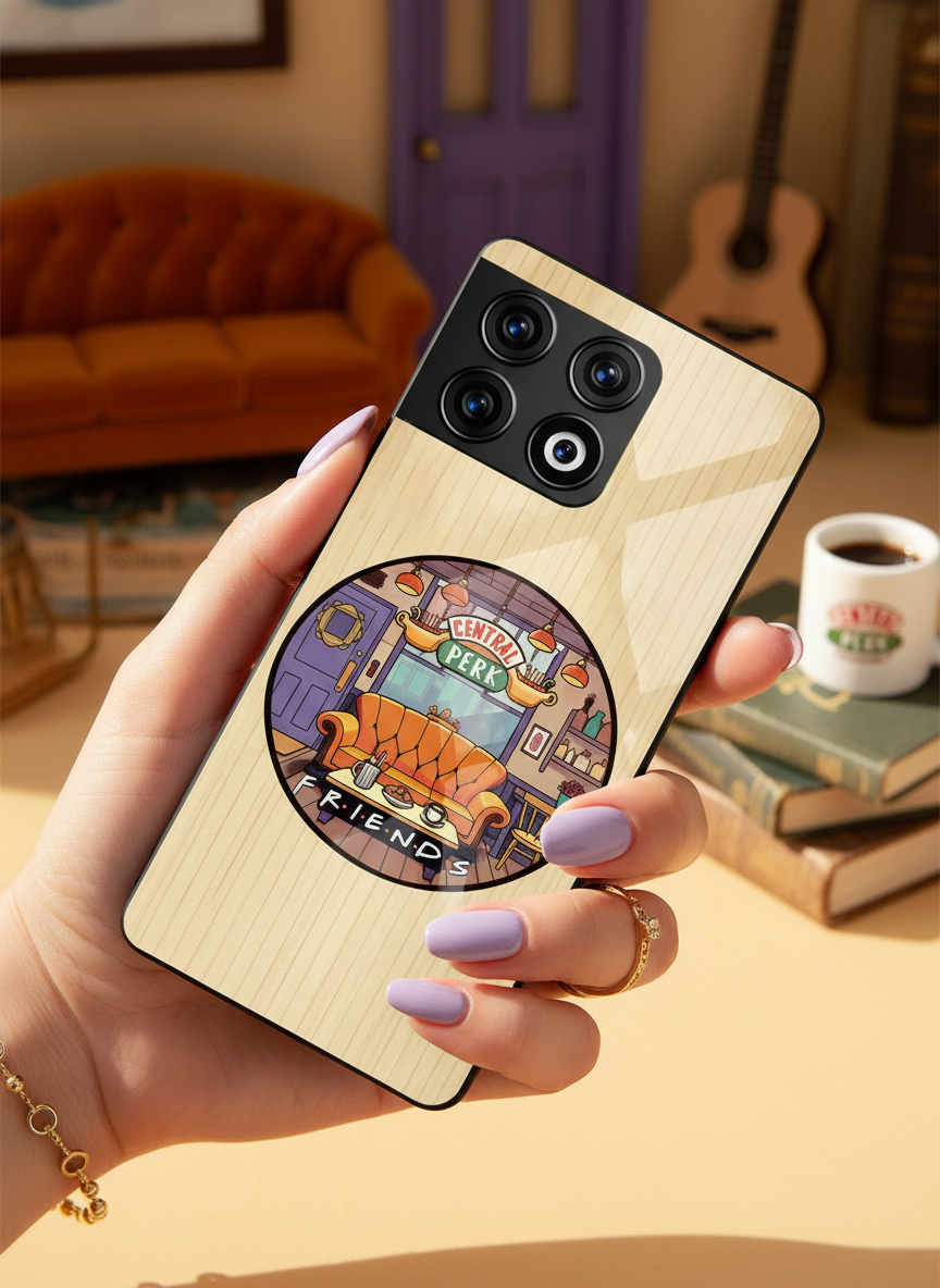FRIENDS Coffee & Couch Premium Glass Back Cover For One Plus 13, 12, 11, 10, Nord Series