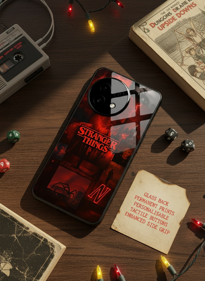 STRANGER THINGS- Red Realm Edit Premium Glass Back Cover For One Plus 13, 12, 11, 10, Nord Series