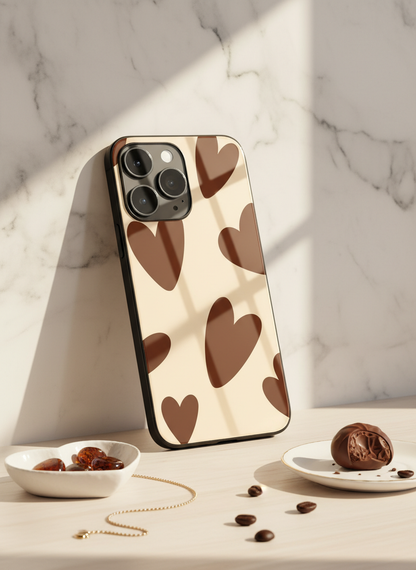 Chocolate Hearts Premium Glass Back Cover For iPhone 11-17 Models