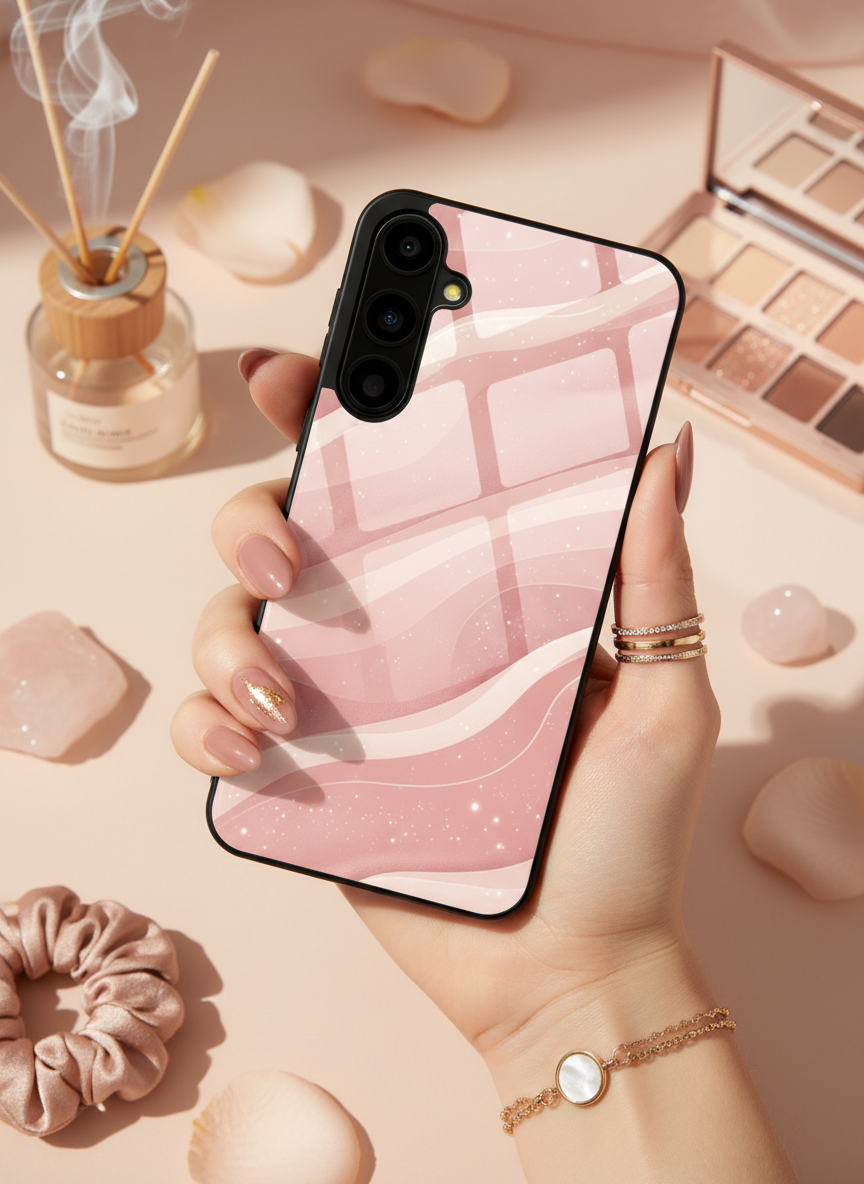 Rose Wave Premium Glass Back Cover For Galaxy S, A, M & F Series