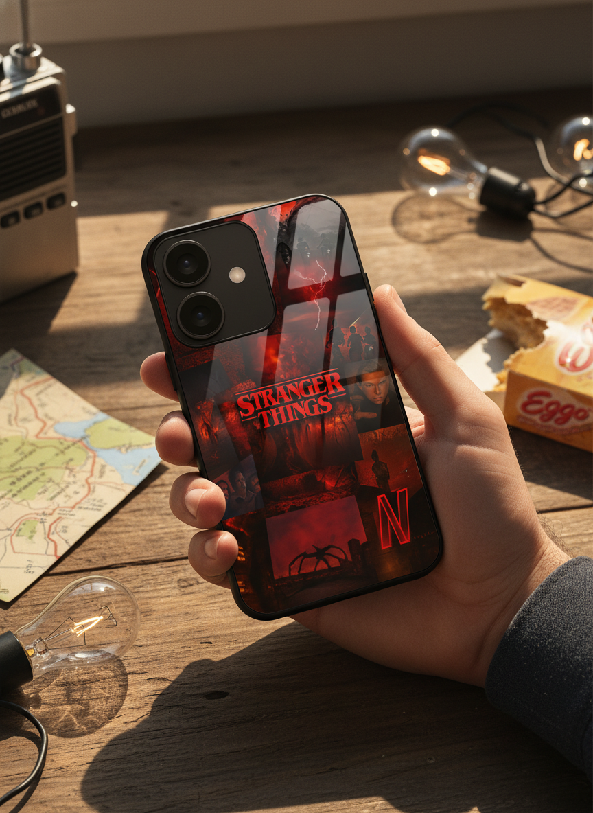 STRANGER THINGS- Red Realm Edit Premium Glass Back Cover For iPhone 11-17 Models