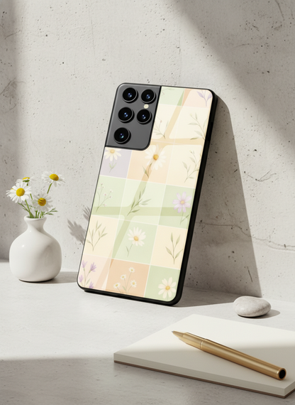 Sage Check Premium Glass Back Cover For Galaxy S, A, M & F Series