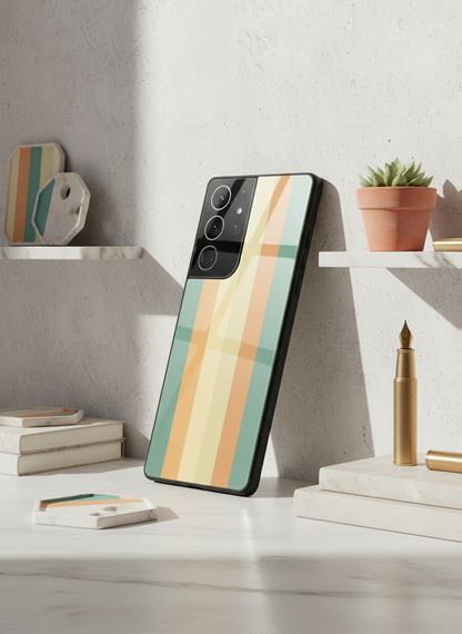 Abstract Strips Premium Glass Back Cover For Galaxy S, A, M & F Series