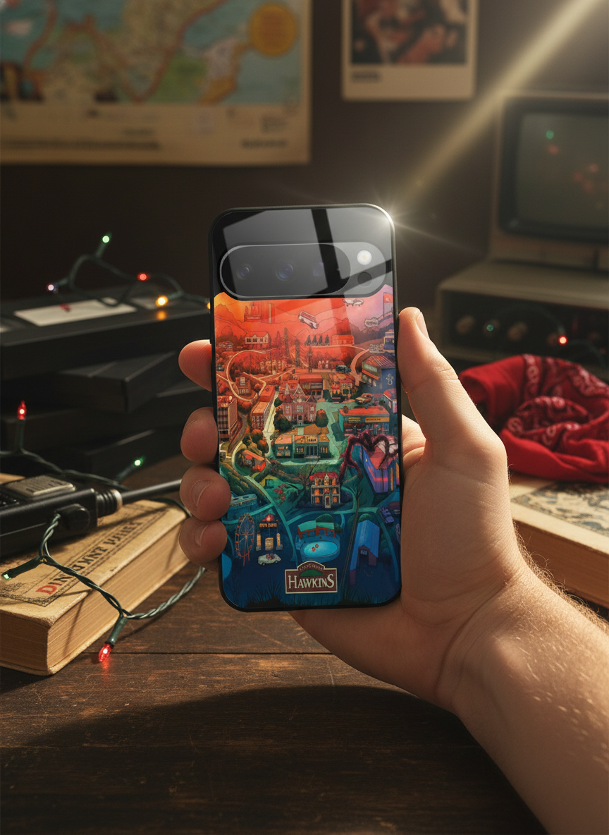 STRANGER THINGS- Hawkins Cinematic Map Premium Glass Back Cover For Google Pixel 7,8,9,10 Series