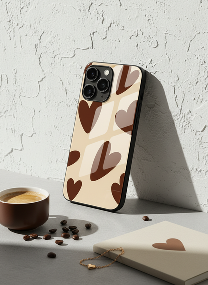 Chocolate Hearts Premium Glass Back Cover For iPhone 11-17 Models