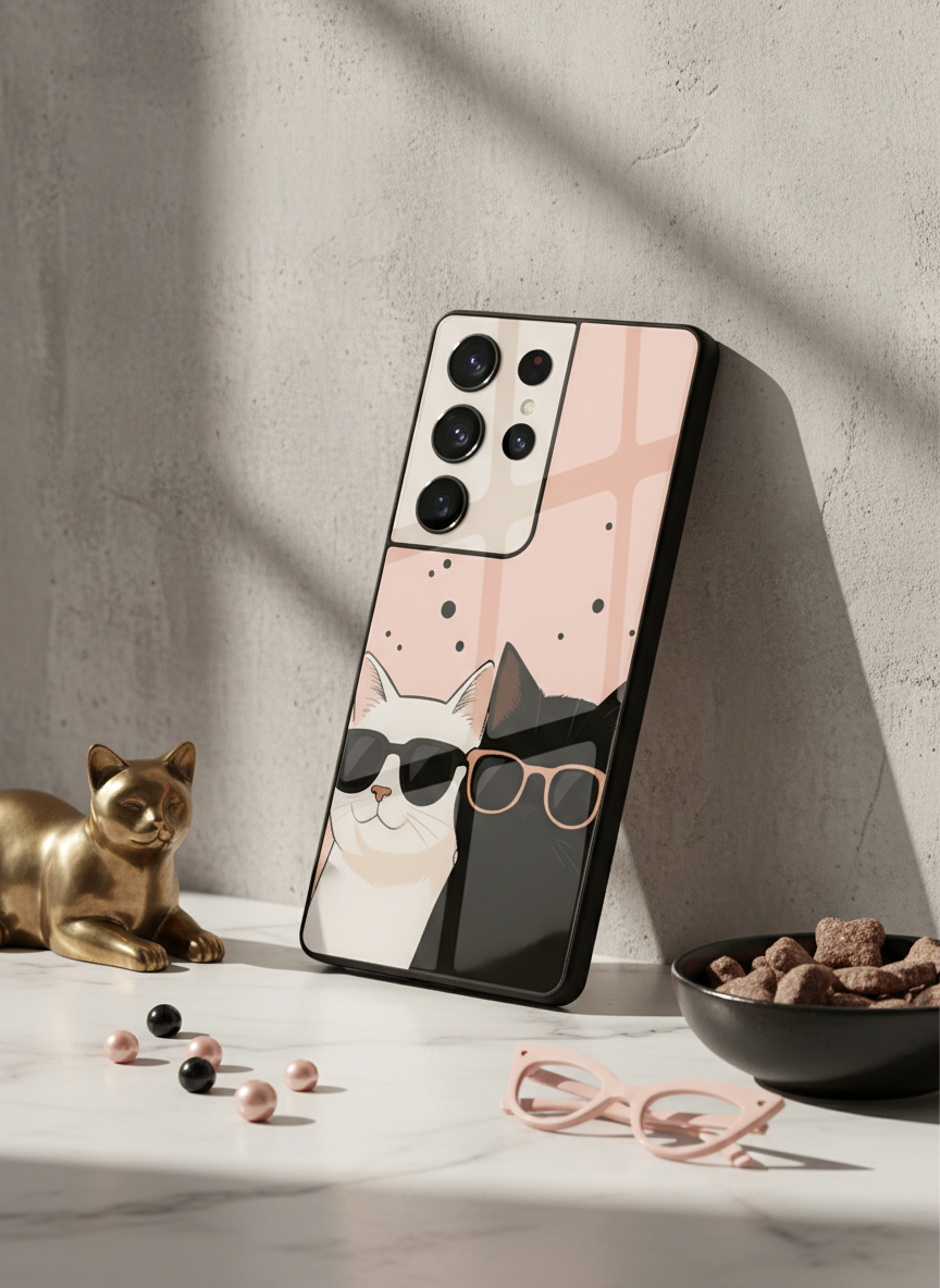 Cool Cats Premium Glass Back Cover For Galaxy S, A, M & F Series