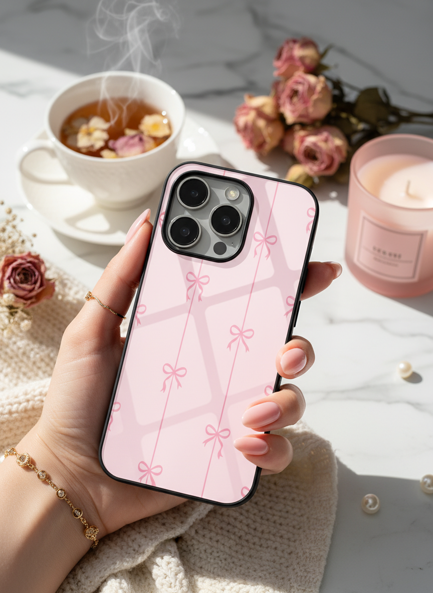 Bows Stripes Premium Glass Back Cover For iPhone 11-17 Models