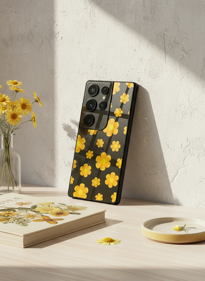 Daisy Yellow Premium Glass Back Cover For Galaxy S, A, M & F Series