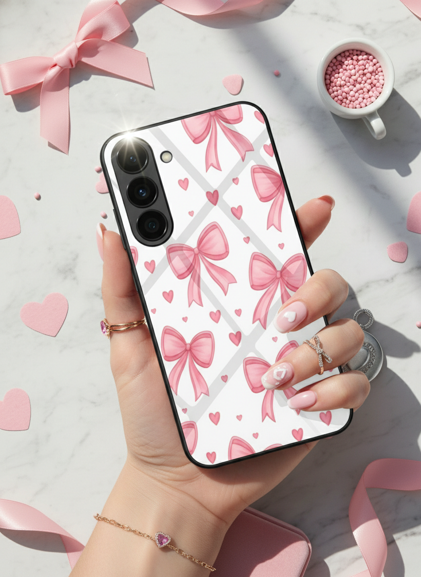 Bow Bliss Premium Glass Back Cover For Galaxy S, A, M & F Series