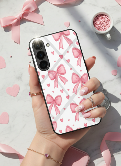 Bow Bliss Premium Glass Back Cover For Galaxy S, A, M & F Series