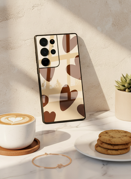 Chocolate Hearts  Premium Glass Back Cover For Galaxy S, A, M & F Series