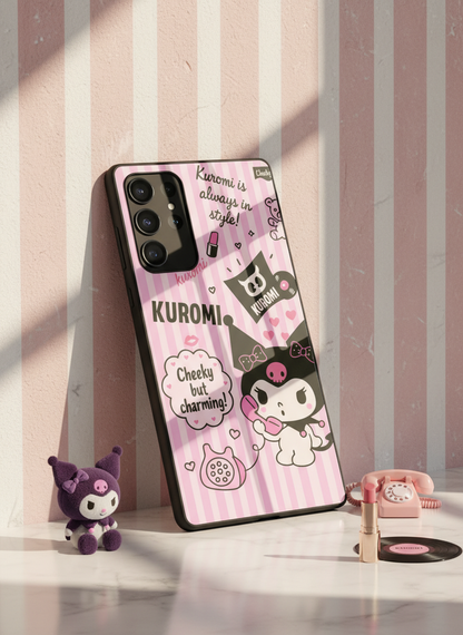 Kuromi Cat Premium Glass Back Cover For Galaxy S, A, M & F Series
