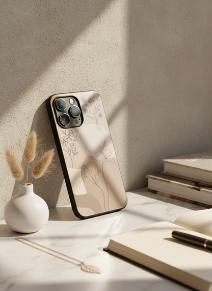 Earthy Petals Premium Glass Back Cover For iPhone 11-17 Models