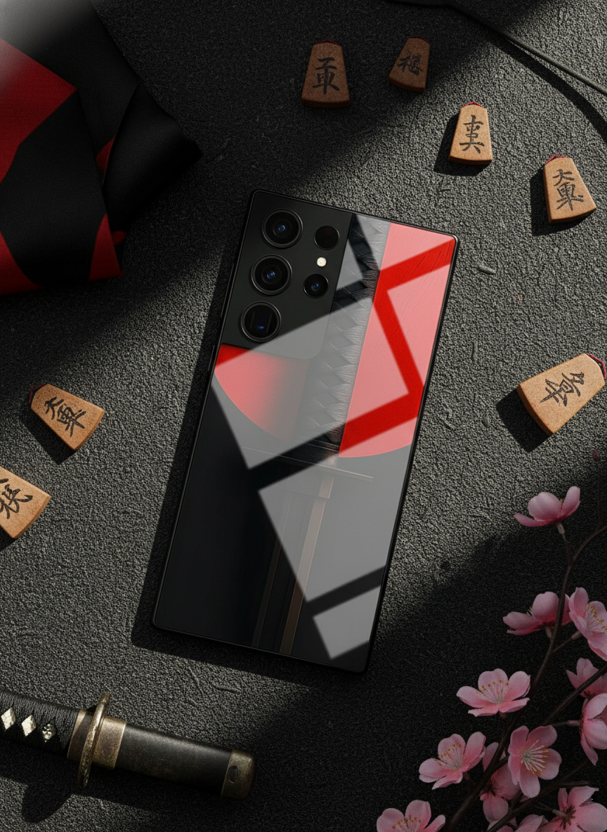 Katana Shot Abstract Premium Glass Back Cover For Galaxy S, A, M & F Series