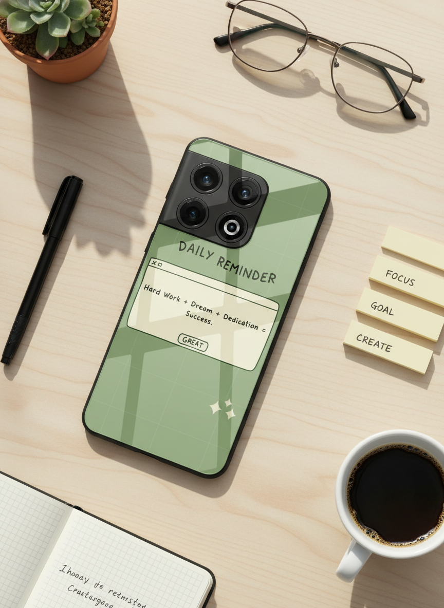 Daily Reminder-Sage Green Premium Glass Back Cover For One Plus 13, 12, 11, 10, Nord Series
