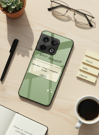 Daily Reminder-Sage Green Premium Glass Back Cover For One Plus 13, 12, 11, 10, Nord Series