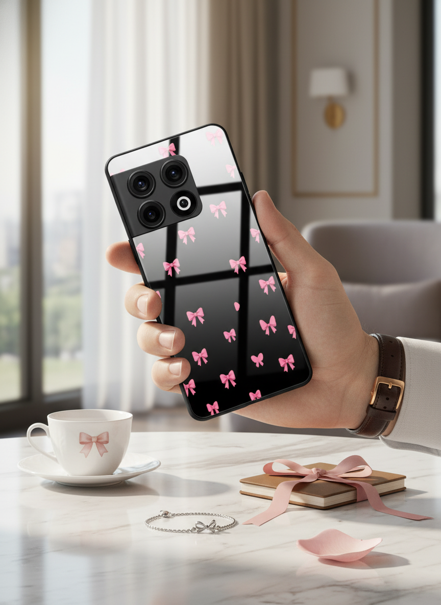 Dark Aesthetic Bows Premium Glass Back Cover For One Plus 13, 12, 11, 10, Nord Series