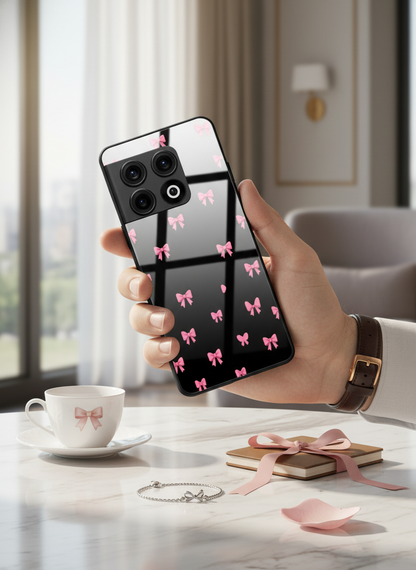 Dark Aesthetic Bows Premium Glass Back Cover For One Plus 13, 12, 11, 10, Nord Series