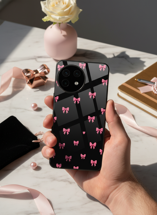 Dark Aesthetic Bows Premium Glass Back Cover For One Plus 13, 12, 11, 10, Nord Series