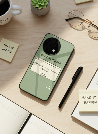 Daily Reminder-Sage Green Premium Glass Back Cover For One Plus 13, 12, 11, 10, Nord Series