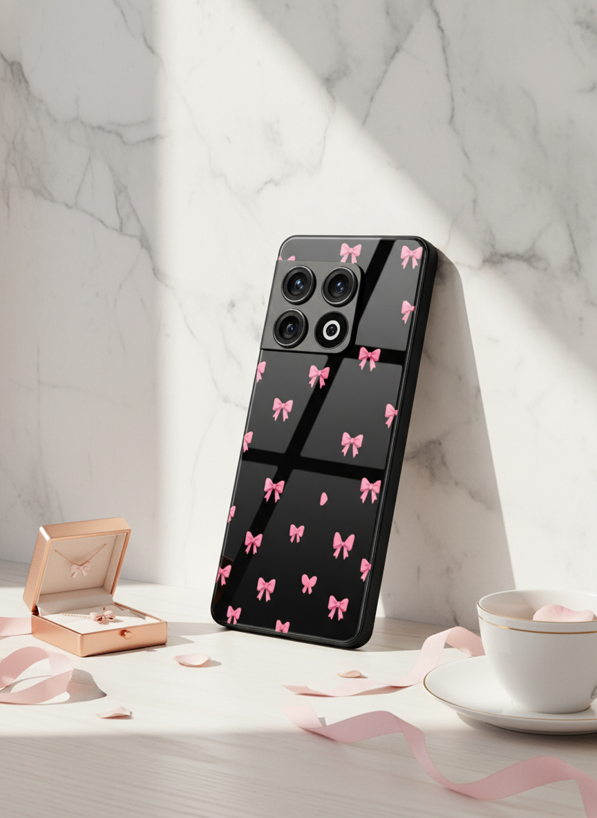 Dark Aesthetic Bows Premium Glass Back Cover For One Plus 13, 12, 11, 10, Nord Series