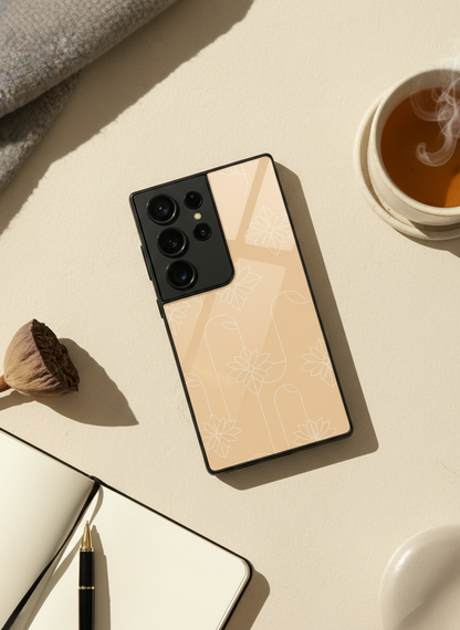 Floral Minimal Line Pattern Premium Glass Back Cover For Galaxy S, A, M & F Series