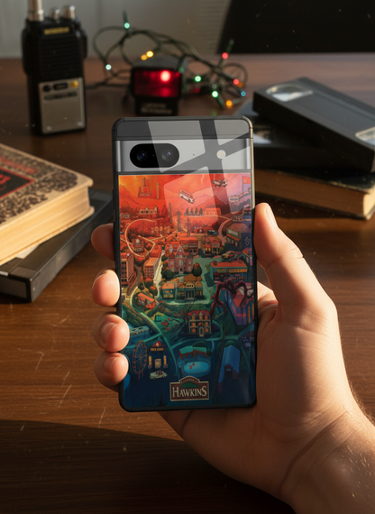 STRANGER THINGS- Hawkins Cinematic Map Premium Glass Back Cover For Google Pixel 7,8,9,10 Series