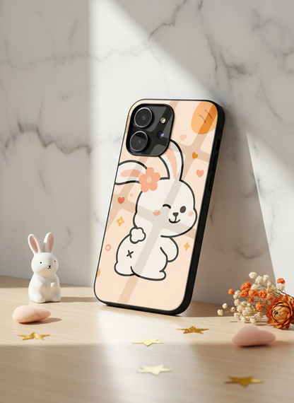 Bunny Pooh Premium Glass Back Cover For iPhone 11-17 Models