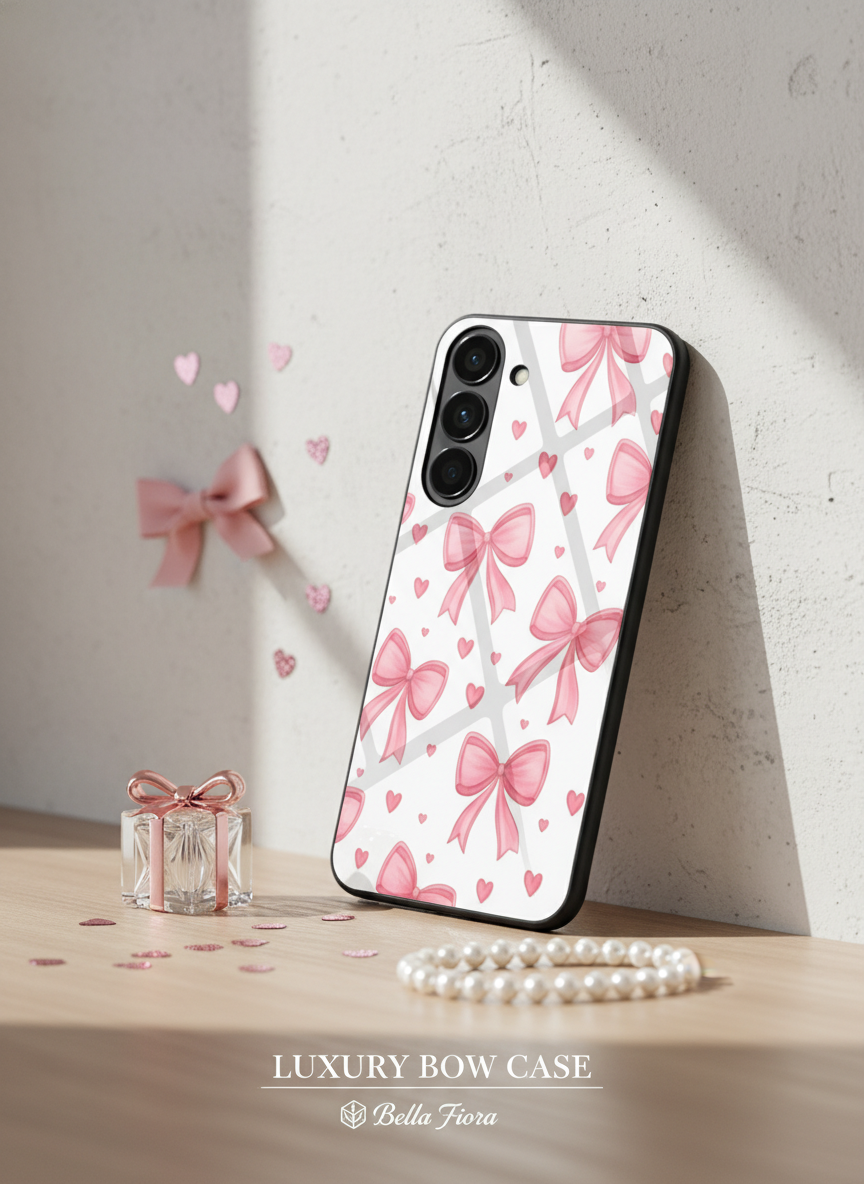 Bow Bliss Premium Glass Back Cover For Galaxy S, A, M & F Series