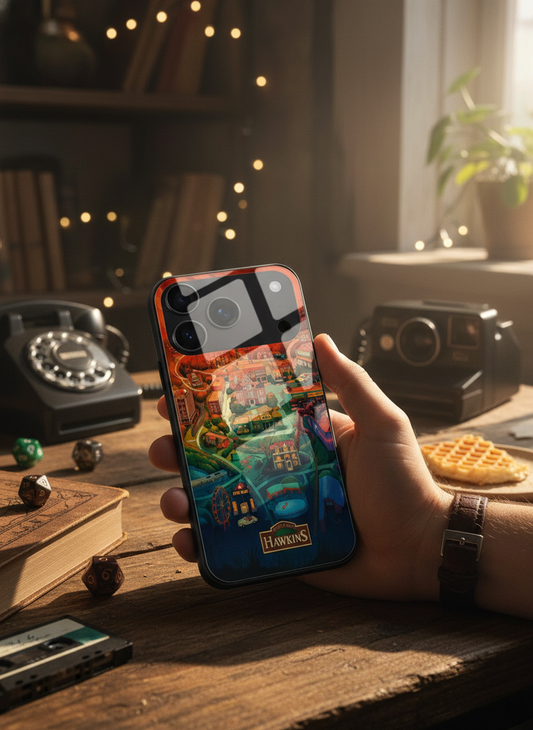 STRANGER THINGS- Hawkins Cinematic Map Premium Glass Back Cover For iPhone 11-17 Models