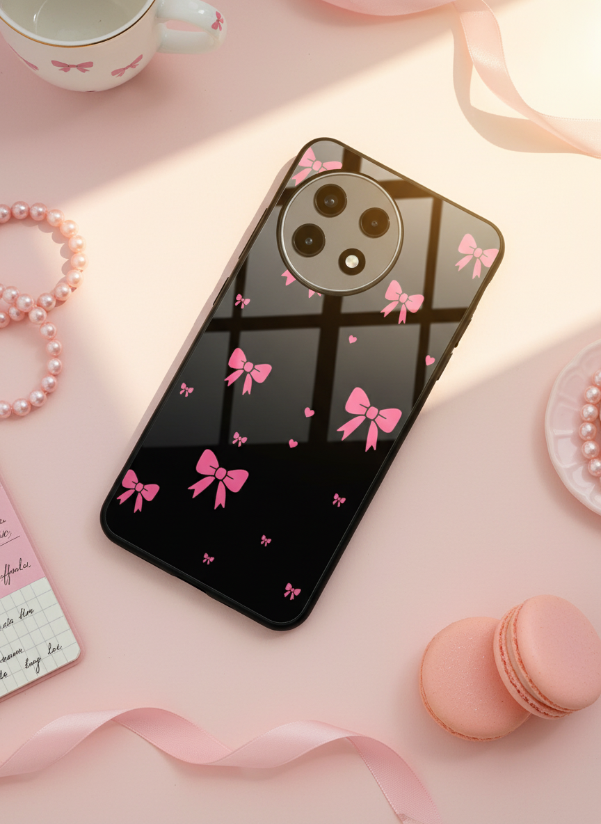 Glam Bow Premium Glass Back Cover For One Plus 13, 12, 11, 10, Nord Series