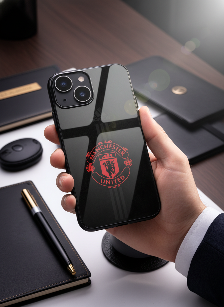 Dark Mode FC Premium Glass Back Cover For iPhone 11-17 Models