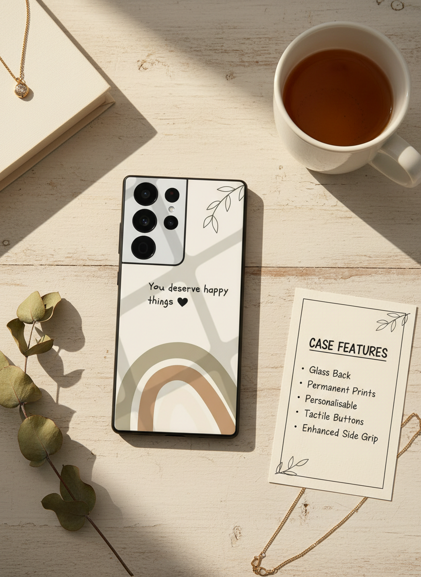 Happy Things Premium Glass Back Cover For Galaxy S, A, M & F Series