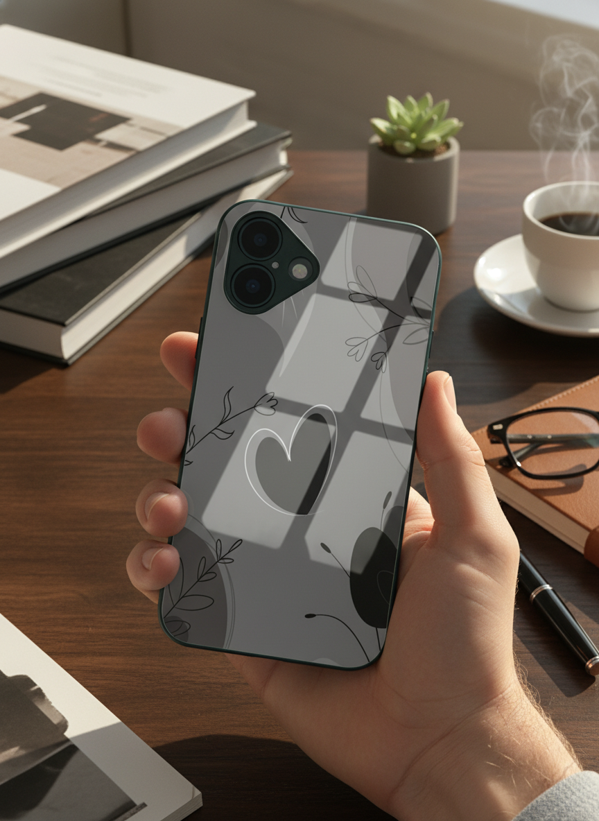 Muted Hearts Premium Glass Back Cover For iPhone 11-17 Models