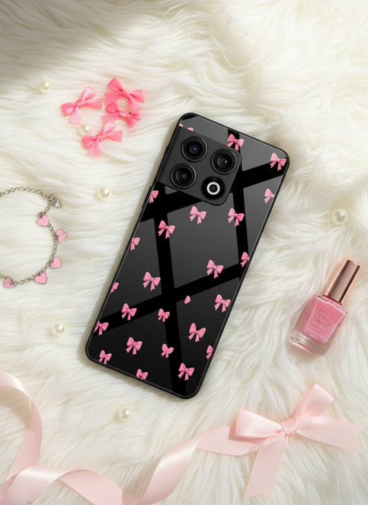 Dark Aesthetic Bows Premium Glass Back Cover For One Plus 13, 12, 11, 10, Nord Series