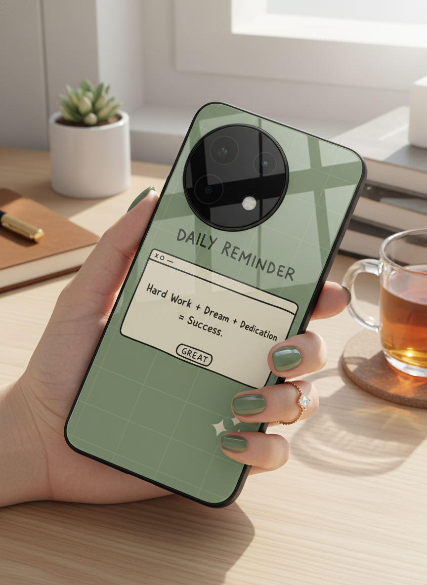 Daily Reminder-Sage Green Premium Glass Back Cover For One Plus 13, 12, 11, 10, Nord Series