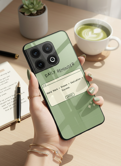 Daily Reminder-Sage Green Premium Glass Back Cover For One Plus 13, 12, 11, 10, Nord Series
